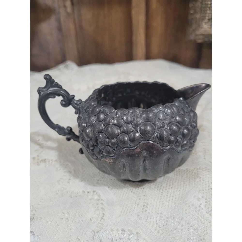 Vintage Rogers & Bro Triple Plated Creamer Flower Design